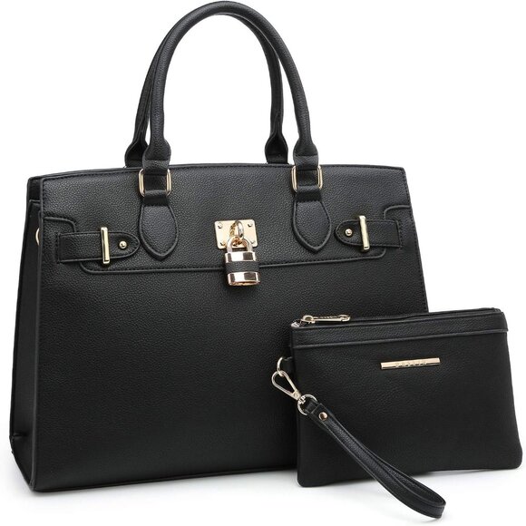 Luxurious Black Faux Leather Tote Bag with Clutch - Perfect for Every Occasion